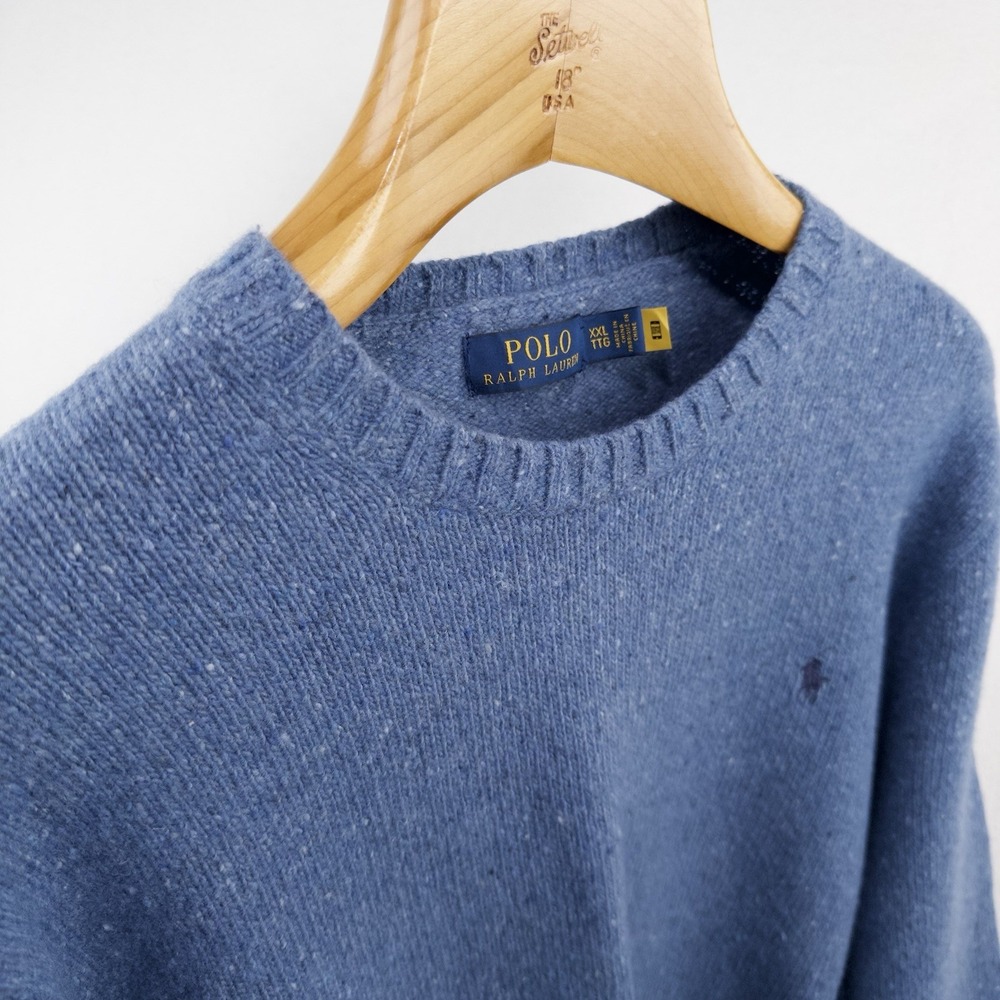 Polo Ralph Lauren Men's Large Blue Speckled Wool Blend Crew Neck Sweater - Picture 4 of 14